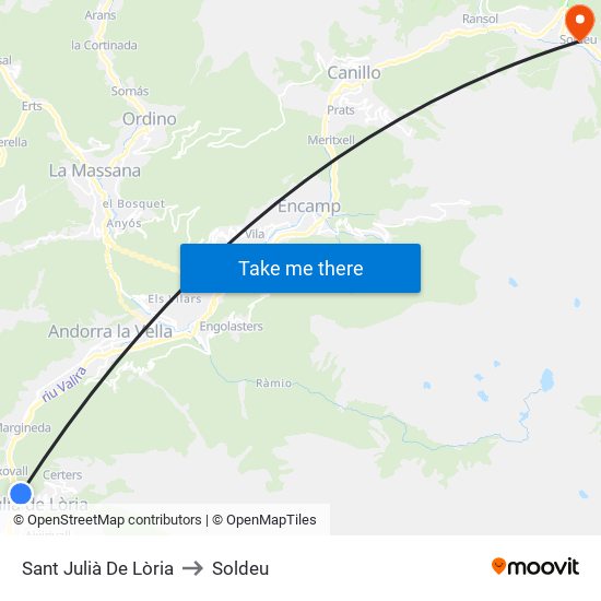 Sant Julià De Lòria to Soldeu map