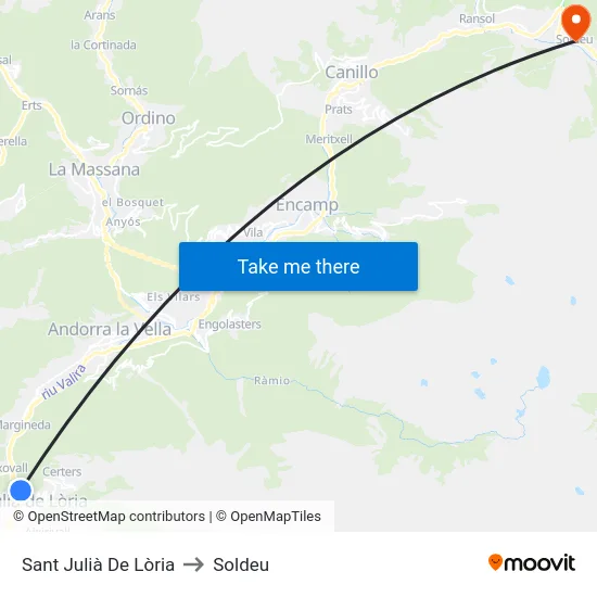 Sant Julià De Lòria to Soldeu map