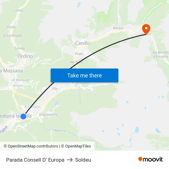 Parada Consell D’ Europa to Soldeu map