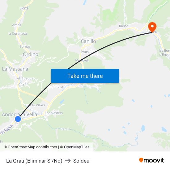 La Grau (Eliminar Si/No) to Soldeu map
