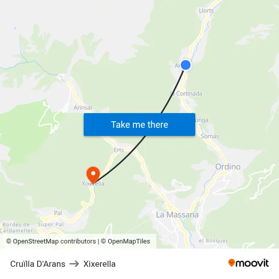 Cruïlla D'Arans to Xixerella map