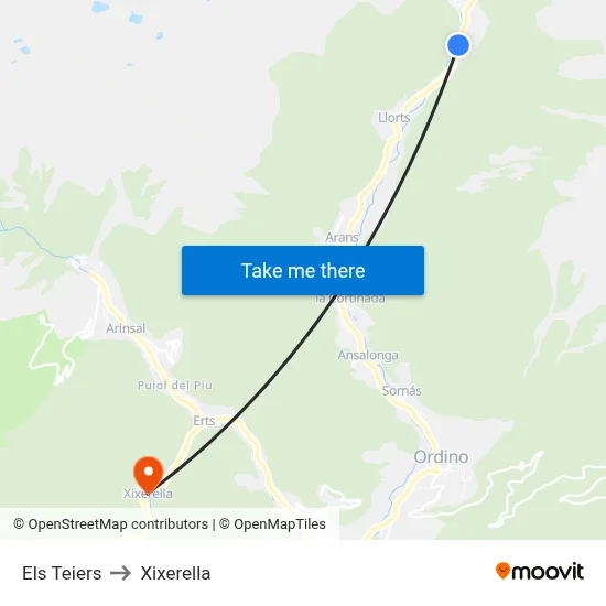 Els Teiers to Xixerella map