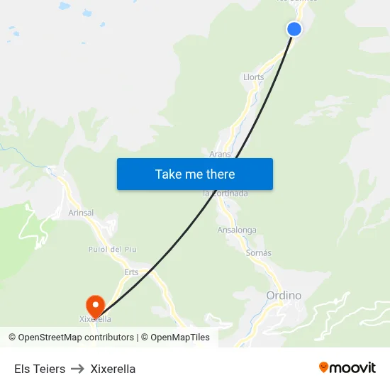 Els Teiers to Xixerella map