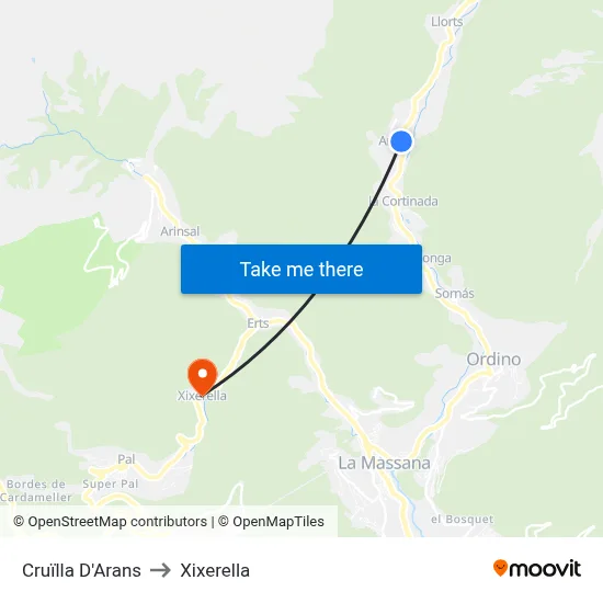 Cruïlla D'Arans to Xixerella map