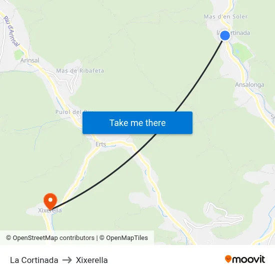 La Cortinada to Xixerella map