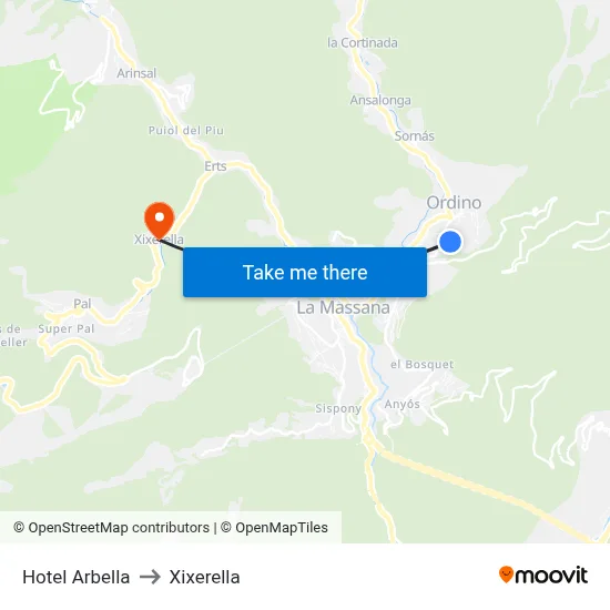 Hotel Arbella to Xixerella map