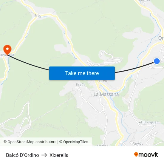 Balcó D'Ordino to Xixerella map