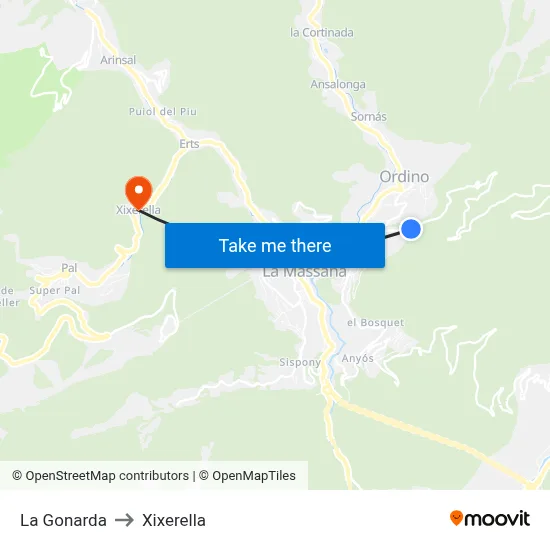 La Gonarda to Xixerella map