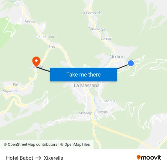 Hotel Babot to Xixerella map