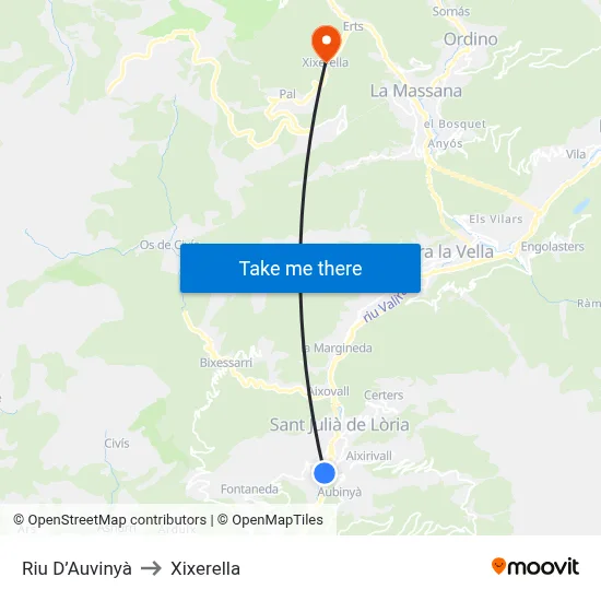 Riu D’Auvinyà to Xixerella map