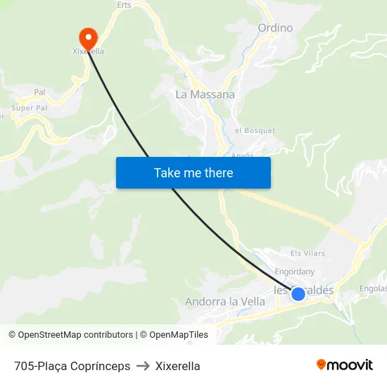 705-Plaça Coprínceps to Xixerella map