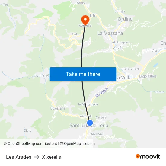 Les Arades to Xixerella map