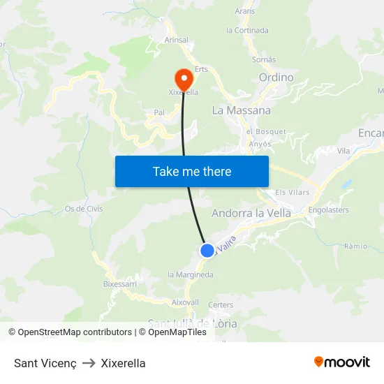 Sant Vicenç to Xixerella map