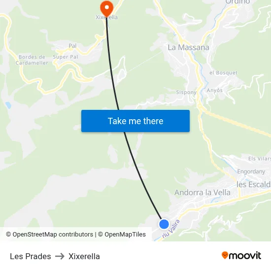 Les Prades to Xixerella map