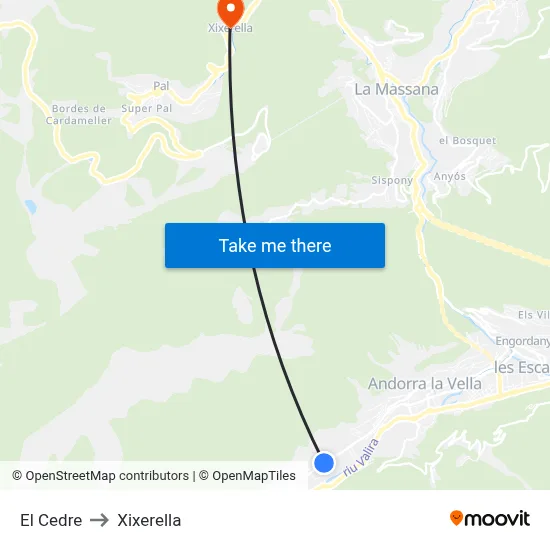 El Cedre to Xixerella map