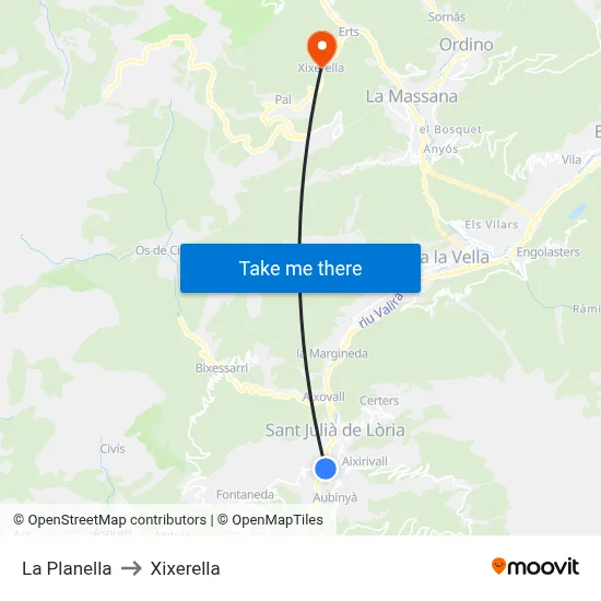 La Planella to Xixerella map