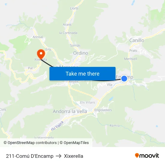 211-Comú D'Encamp to Xixerella map