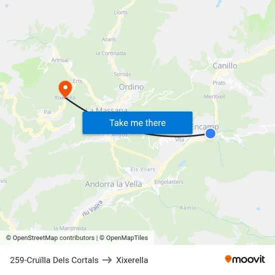 259-Cruïlla Dels Cortals to Xixerella map
