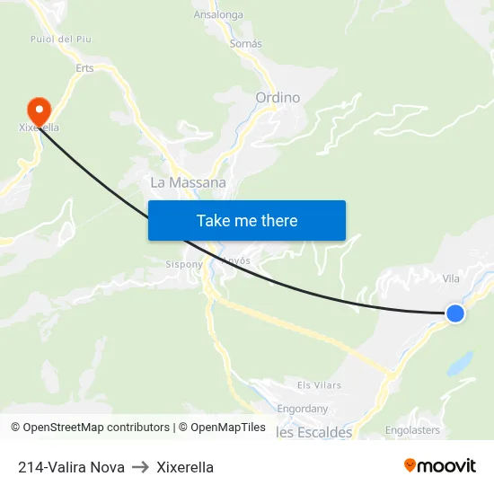 214-Valira Nova to Xixerella map
