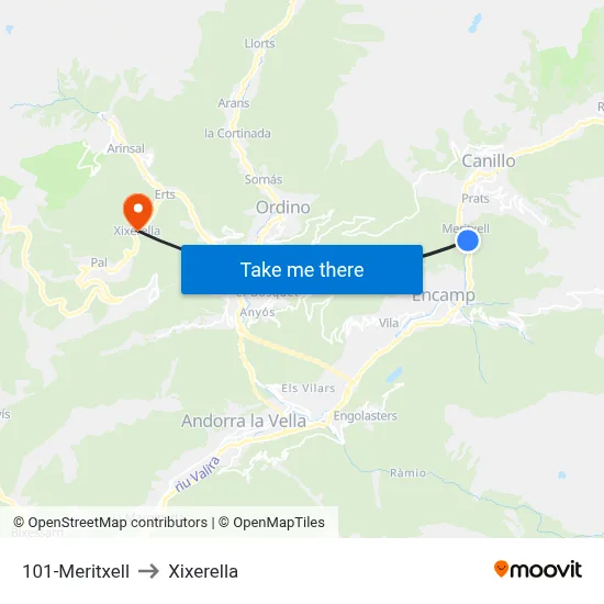 101-Meritxell to Xixerella map