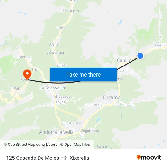 125-Cascada De Moles to Xixerella map