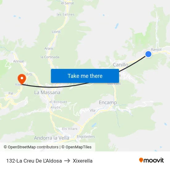 132-La Creu De L'Aldosa to Xixerella map