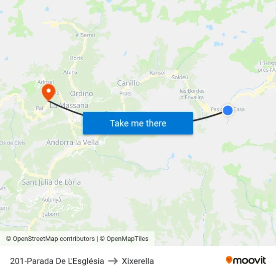 201-Parada De L'Església to Xixerella map