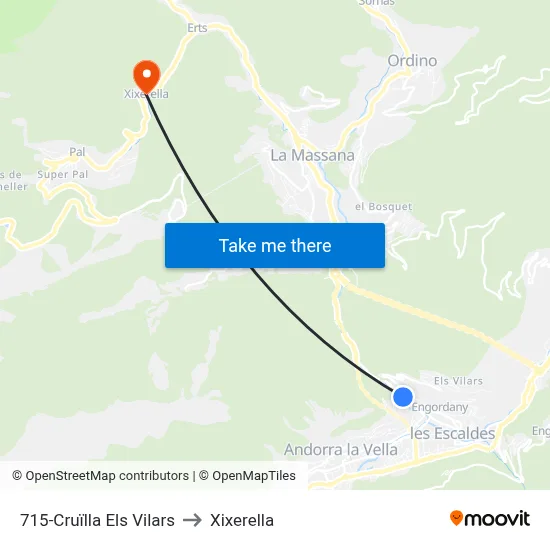715-Cruïlla Els Vilars to Xixerella map