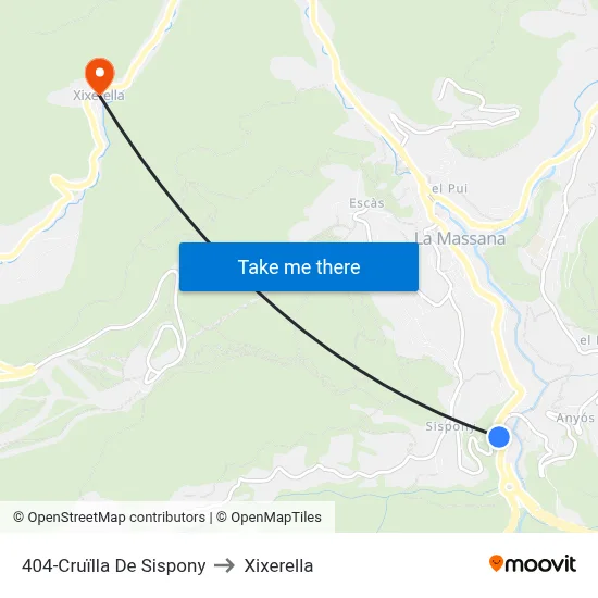 404-Cruïlla De Sispony to Xixerella map