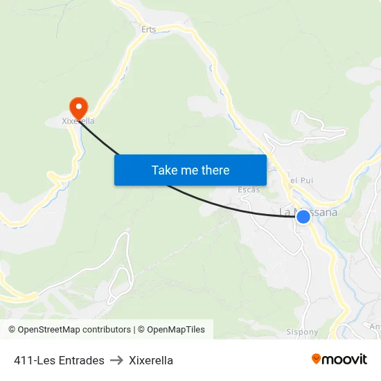 411-Les Entrades to Xixerella map