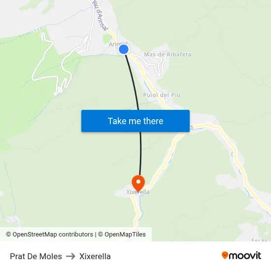 Prat De Moles to Xixerella map