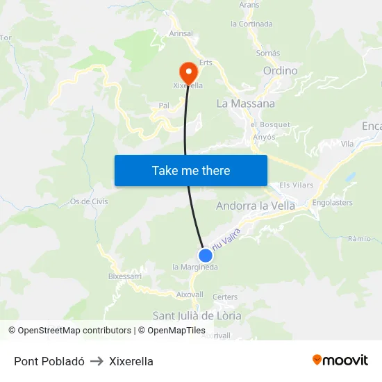 Pont Pobladó to Xixerella map