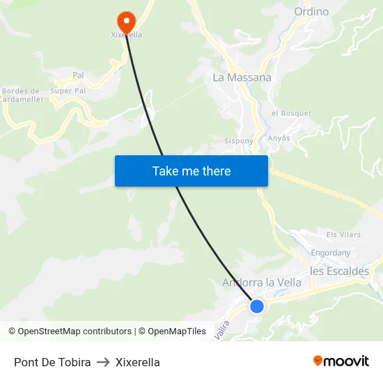 Pont De Tobira to Xixerella map