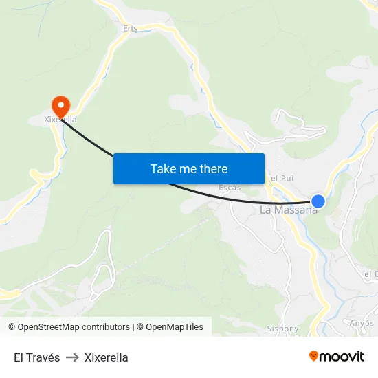 El Través to Xixerella map