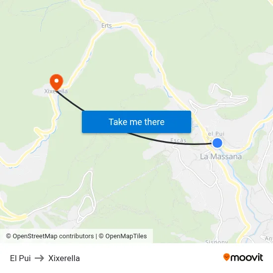 El Pui to Xixerella map
