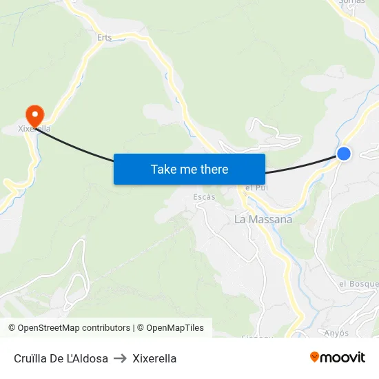 Cruïlla De L'Aldosa to Xixerella map