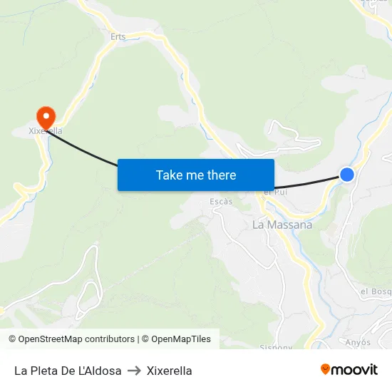 La Pleta De L'Aldosa to Xixerella map
