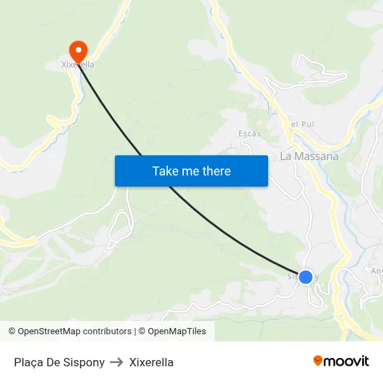 Plaça De Sispony to Xixerella map