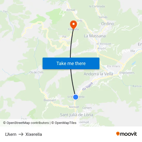 L'Aern to Xixerella map