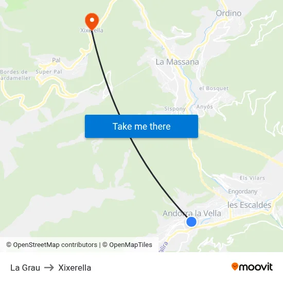 La Grau to Xixerella map