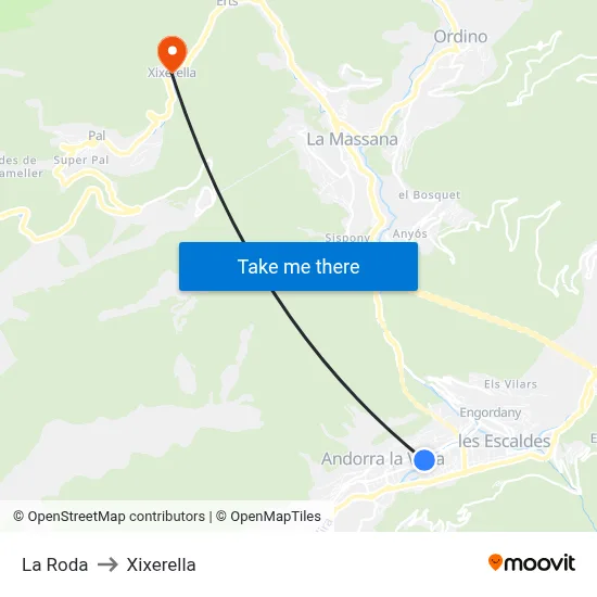 La Roda to Xixerella map