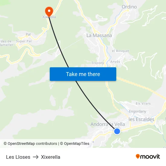 Les Lloses to Xixerella map