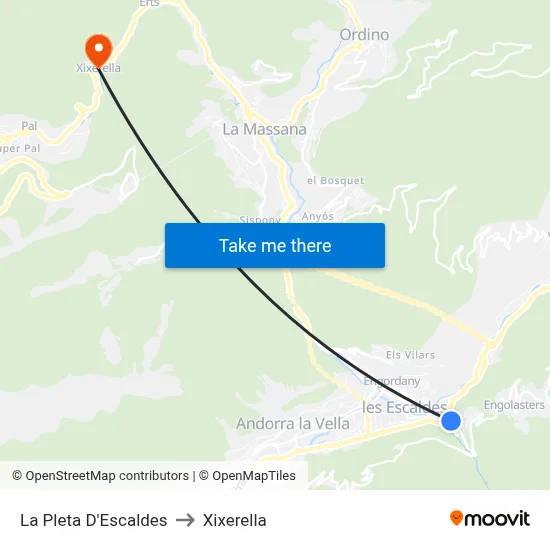 La Pleta D'Escaldes to Xixerella map