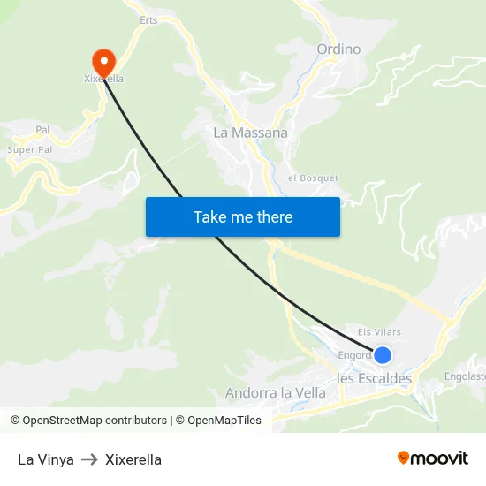 La Vinya to Xixerella map