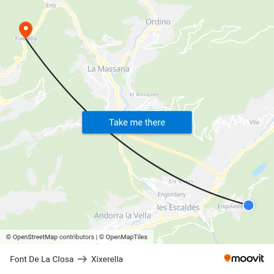 Font De La Closa to Xixerella map