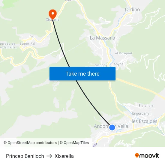 Príncep Benlloch to Xixerella map