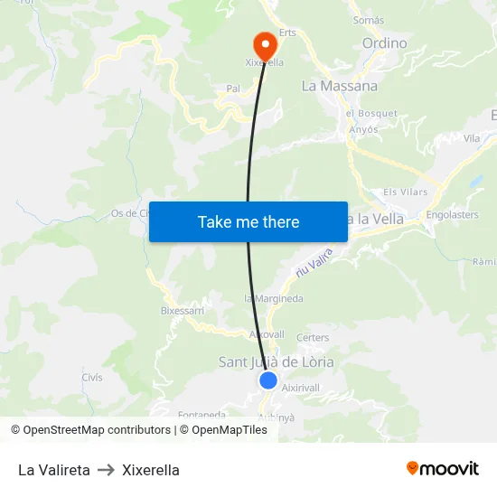 La Valireta to Xixerella map