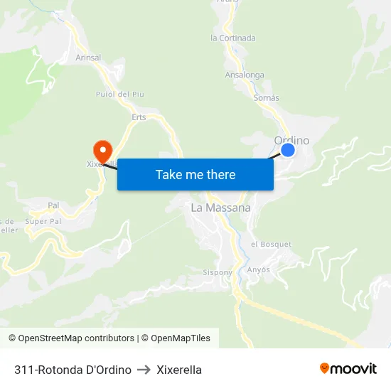 311-Rotonda D'Ordino to Xixerella map