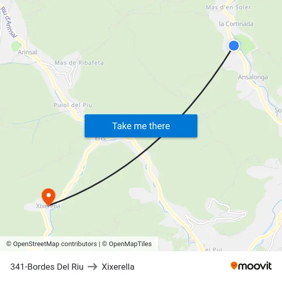 341-Bordes Del Riu to Xixerella map