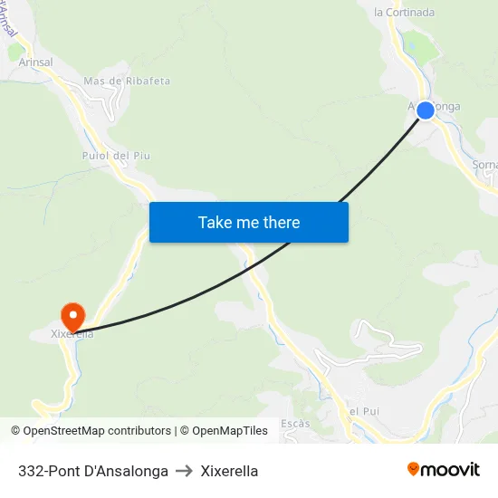 332-Pont D'Ansalonga to Xixerella map